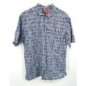 Tori Richard Shirt Mens L Blue Abstract Print Hawaiian Cotton USA
